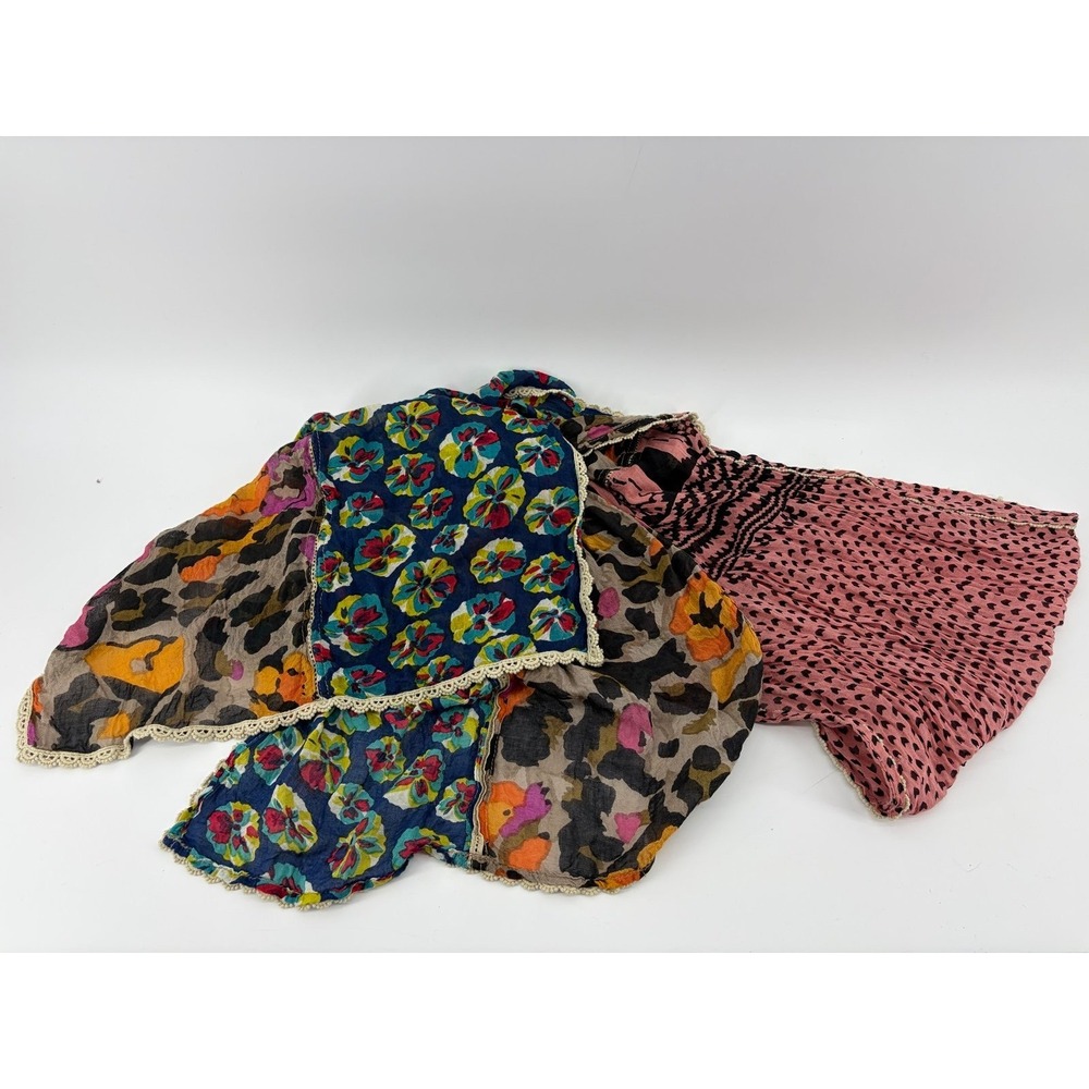 PrAna Patchwork Scarf Women's 80"‎ x 20" Boho Style Mixed Print Lace Trim